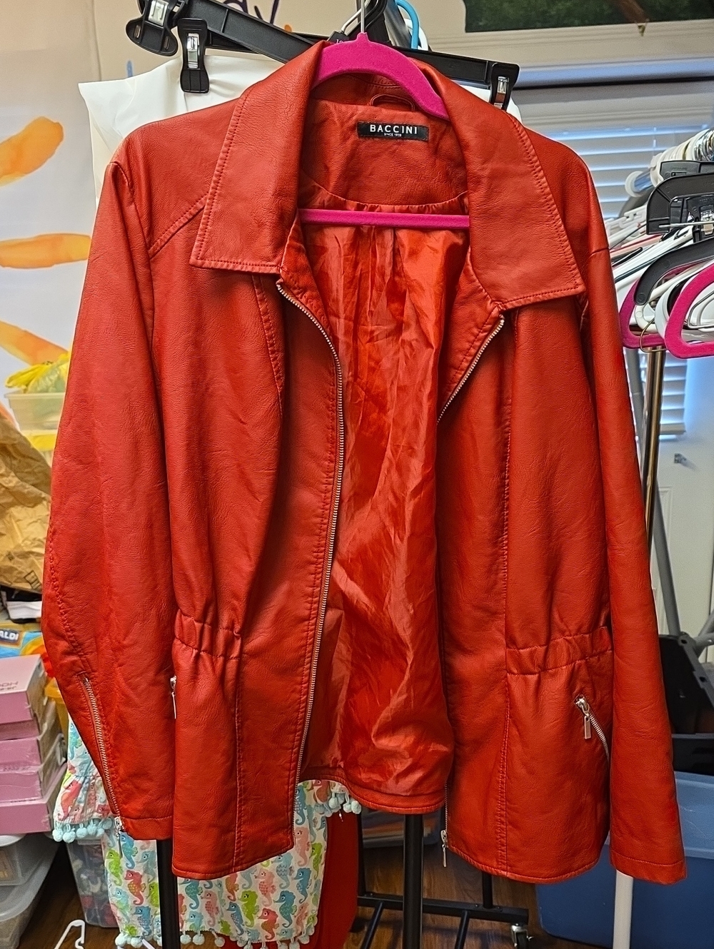 Baccini Vibrant Red Leather Zip-Front Jacket